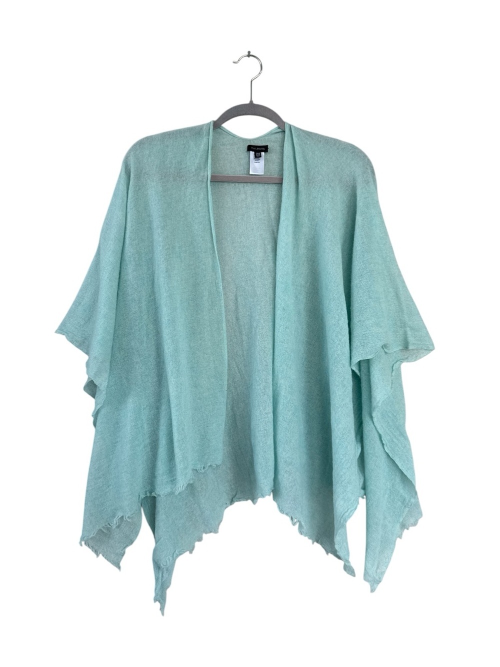 Talbots Pure Cashmere Travel Ruana Wrap One Size Mint Green Gauzy Poncho Shawl